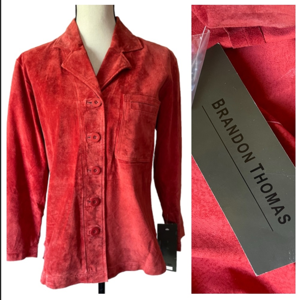 NWT vintage Brandon Thomas genuine leather suede red/orange jacket Shacket S